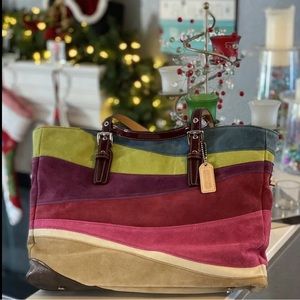😍Coach suede multicolored tote handbag. Vintage, Retro. NWOT